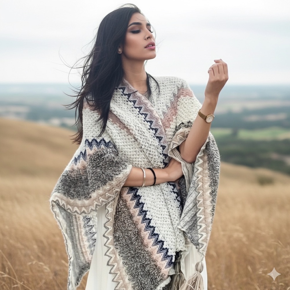 Chevron Knit Tassel Wrap Shawl Boho Blanket Scarf One Size